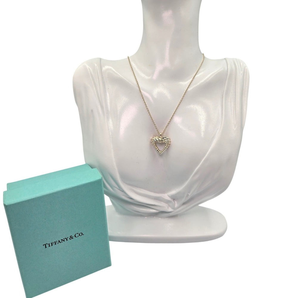 Tiffany Co Sterling Silver Heart Pendant Necklace Twisted Rope‎ Chain 926